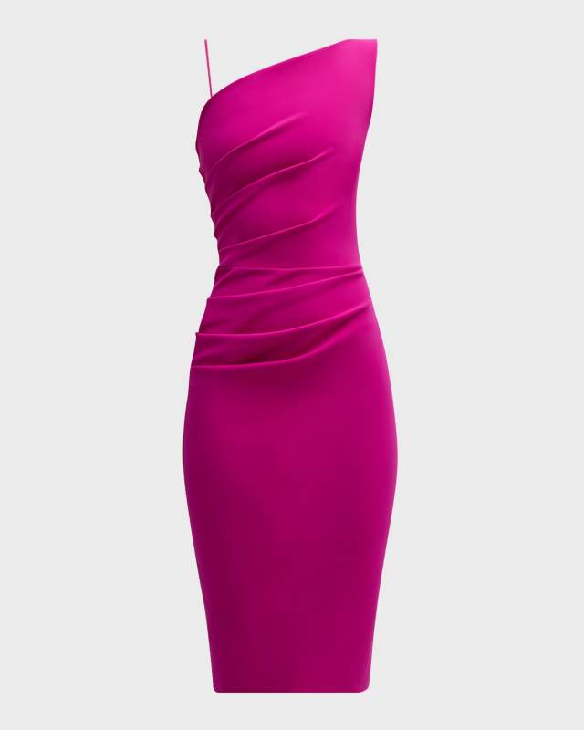 Ruched One-Shoulder Bodycon Midi Dress